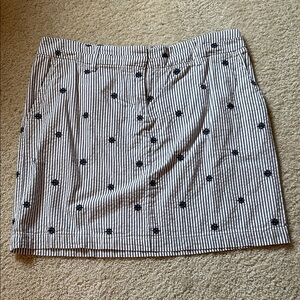 British Khaki Navy and White Striped Mini Skirt with Navy Embroidery